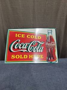 lot 689 image: Coca-Cola Ice Cold Sold Here Advertising Sign