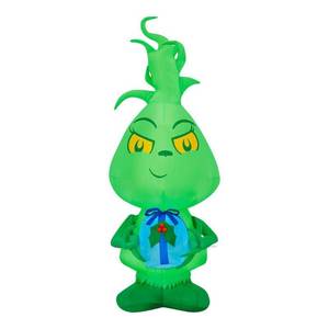 lot 721 image: 4  Gemmy Airblown inflatable Christmas Little Grinch Holding A Present Yard Decoration