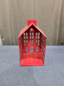 lot 725 image: Red House-Shaped Decorative Candle Holder with Openwork Windows