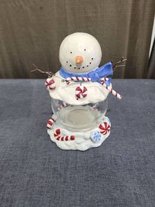 lot 727 image: Sonoma Handpainted Ceramic and Glass Treat Jar Snowman 8.5 inch