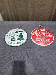 lot 734 image: Lot of 2 Christmas Ornaments North Pole Tree Co Candy Canes Since 1874