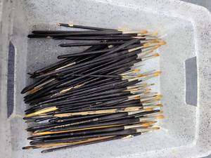 lot 745 image: Art Brush Lot Assorted Sizes Black Handles Golden Bristles