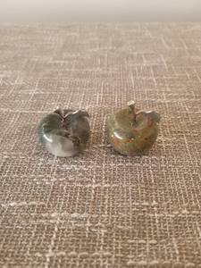 lot 770 image: Stone Apple Figurines with Metal Stem and Leaf Detail Set of 2