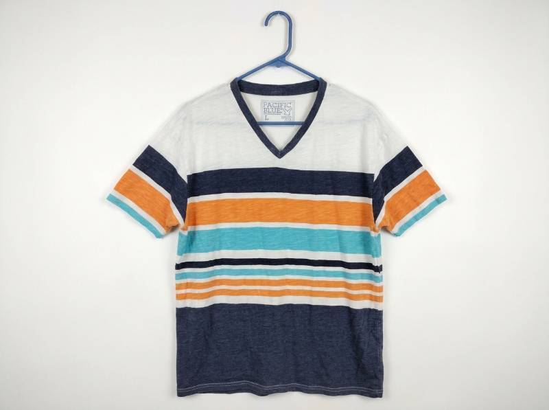 lot 25725 image: Pacific Blue Striped V-Neck T-Shirt Size L