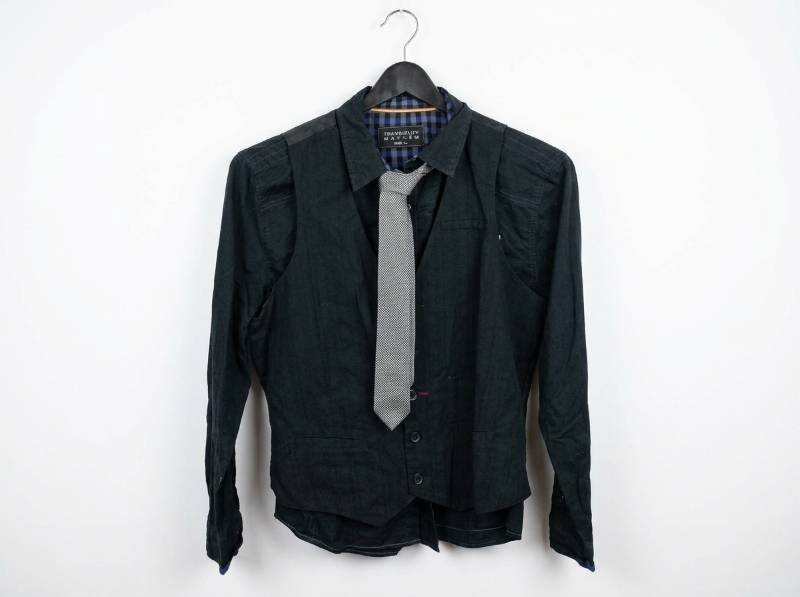 lot 25758 image: Tranquility & Mayhem Mens Button-Front Shirt, Vest & Necktie Set - L