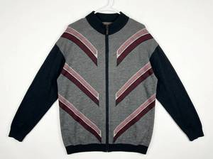 lot 24996 image: Venezzi 3XL Knit Zip Jacket Gray Maroon Geometric