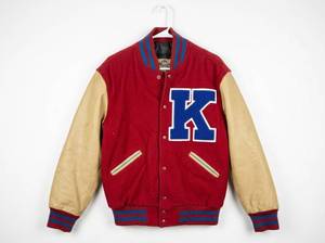 lot 25946 image: Maverick Awards Varsity Jacket Red Blue Cream XS