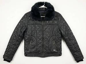 lot 25960 image: Rocawear Quilted Puffer Jacket Black w Fur Collar XL