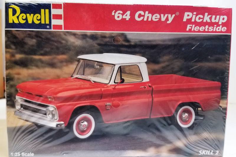 lot 1614 image: Revell 64 Chevy Pickup Fleetside  125 scale Model Kit  Box not sealed  NIB