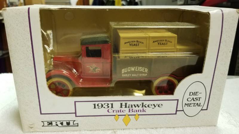lot 1771 image: ERTL 1931 Hawkeye Crate Bank, 134 scale, rubber tires, #2940, NIB