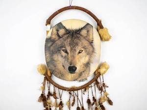 lot 64167 image: Handmade Mandala Shield Wolf Head Wall Art