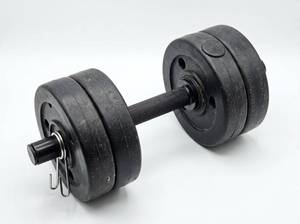 lot 64185 image: Four 2.5 kg Dumbbell Weight Plates with Barbell and Collars