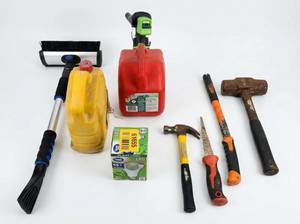 lot 64235 image: Tool & Safety Equipment Lot w Fuel Cans & LED Light