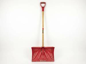 lot 64256 image: Snow Shovel with Wooden Handle and Red Blade