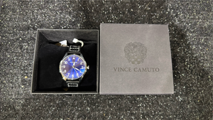 lot 11 image: Vince Camuto Watch with Blue Dial and Black Leather Strap