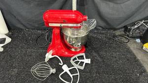 lot 19 image: KitchenAid Artisan Stand Mixer Red with Attachments