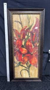 lot 35 image: Framed Oil Painting Red Flowers on Canvas with Decorative Frame