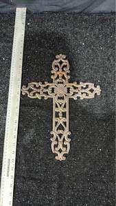 lot 36 image: Ornate Decorative Iron Cross with Scrollwork and Cutout Details