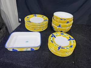 lot 56 image: Dansk International Designs Dinnerware Set Yellow Floral 6 Place Settings