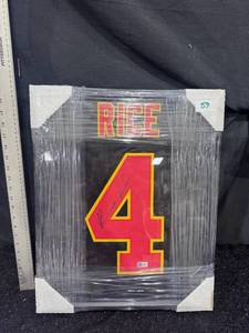 lot 59 image: Rashee Rice Signed Kansas City Chiefs #4 Framed Jersey Beckett Authenticated