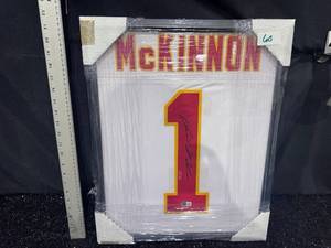 lot 60 image: Jerick McKinnon Signed Kansas City Chiefs #1 Framed Jersey Beckett Authenticated
