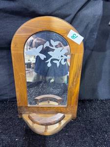 lot 81 image: Wood Wall-Mounted Mirror with Hummingbird Design &amp Small Display Shelf