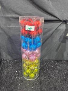 lot 101 image: Decorative Shatterproof Ornaments Red Blue Pink Yellow 40 Count