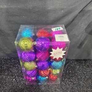 lot 107 image: Shatter Proof Ornament Set 24 Count Multicolor
