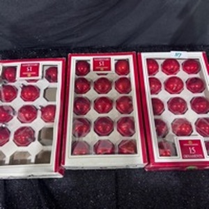 lot 117 image: Red Faceted Glass Ornaments 15-Count Lot, 3 Boxes
