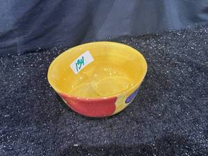 lot 134 image: Hand-Painted Ceramic Bowl Yellow with Floral Motif