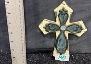 lot 140 image: Cross Pendant with Turquoise and Brass Tones