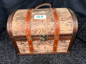 lot 165 image: Decorative Storage Trunk with Handle and Metal Straps Jewelry box size