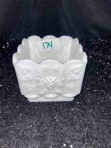 lot 174 image: White Ceramic Decorative Container with Relief Wings and Mask Detail