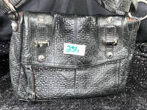 lot 256 image: Black Textured Handbag with Metal Hardware and Handles