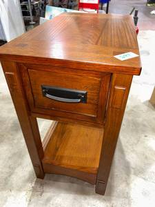 lot 284 image: Wood Nightstand End Table with Drawer and Shelf