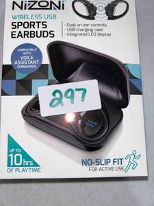 lot 297 image: Nizoni Wireless USB Sports Earbuds with USB Charging Case