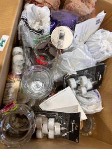 lot 308 image: Mixed Lot Box LED Tea Lights Glass Jars Candle Holders Crepe Ribbon Assorted Craft Items