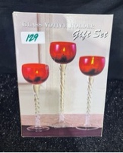 lot 1129 image: Glass Votive Holder Gifts Set of 3 Red 8 9 10 Heights