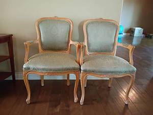 2 Mid Century Louis XV Style Armchairs.  Chair height 37in.  Seat 21 x 18