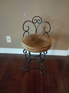 lot 1005 image: Wrought Iron and Upholstered Vanity Chair.  26 x 14
