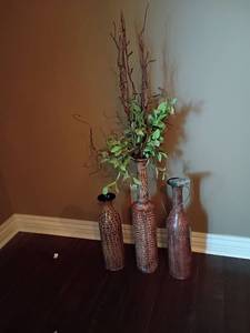 lot 1026 image: Home Decor.  Vases.  Tallest is 21in. tall with Faux Arrangement and Fairy Lights, need batteries