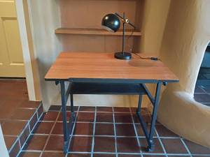 lot 1047 image: Desk or Work Table with Lamp.  Desk 27 x 36 x 24.  Lamp 16in tall