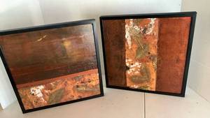 lot 1111 image: Framed Abstract Wall Art Mixed Media Collage 2 Pieces