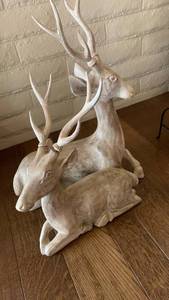 lot 1112 image: Carved Wooden Deer Figurines with Antlers, 24X16