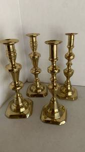 lot 1118 image: Brass Candlesticks Square Bases 10 inches tall