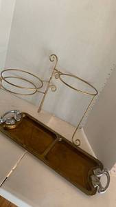 lot 1126 image: Two-Tier Metal Plant Stand and decorative tray