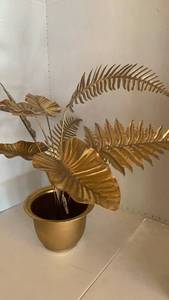 lot 1129 image: Gold Fern Leaf Decorative Plant Arrangement with Pot 22 inches tall