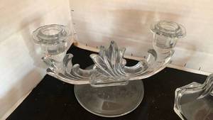lot 1136 image: Vintage Fostoria Glass Candelabra and small glass Candle Holders