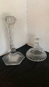 lot 1142 image: Clear Glass Candlestick Holder Cut Pattern 9 inches tall and other glass decor