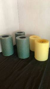 lot 1150 image: Pillar Candles Lot 5 Piece Green Yellow Unscented 6 inches and smaller
